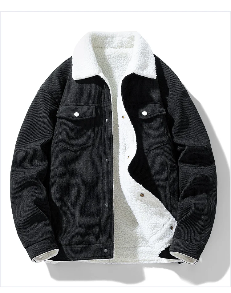 2025 Spring and Autumn Men's Beige Army Green Long Sleeve Jacket Winter Black Coffee Corduroy Thickened Warm Cotton Coat