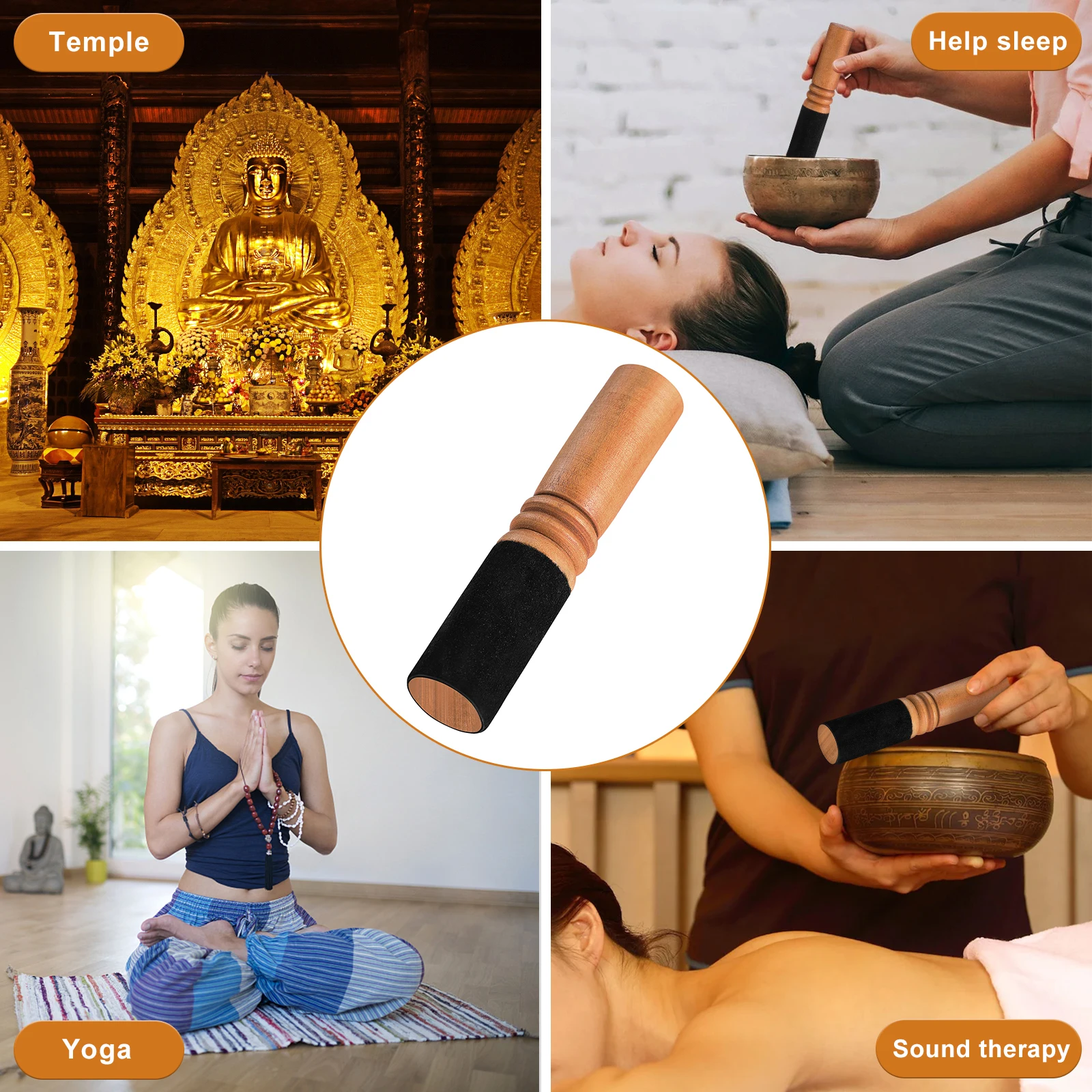 

2 Pcs Buddha Music Bowl Accessories Singing Stick to Heal Striker Coffee Durable Mallet