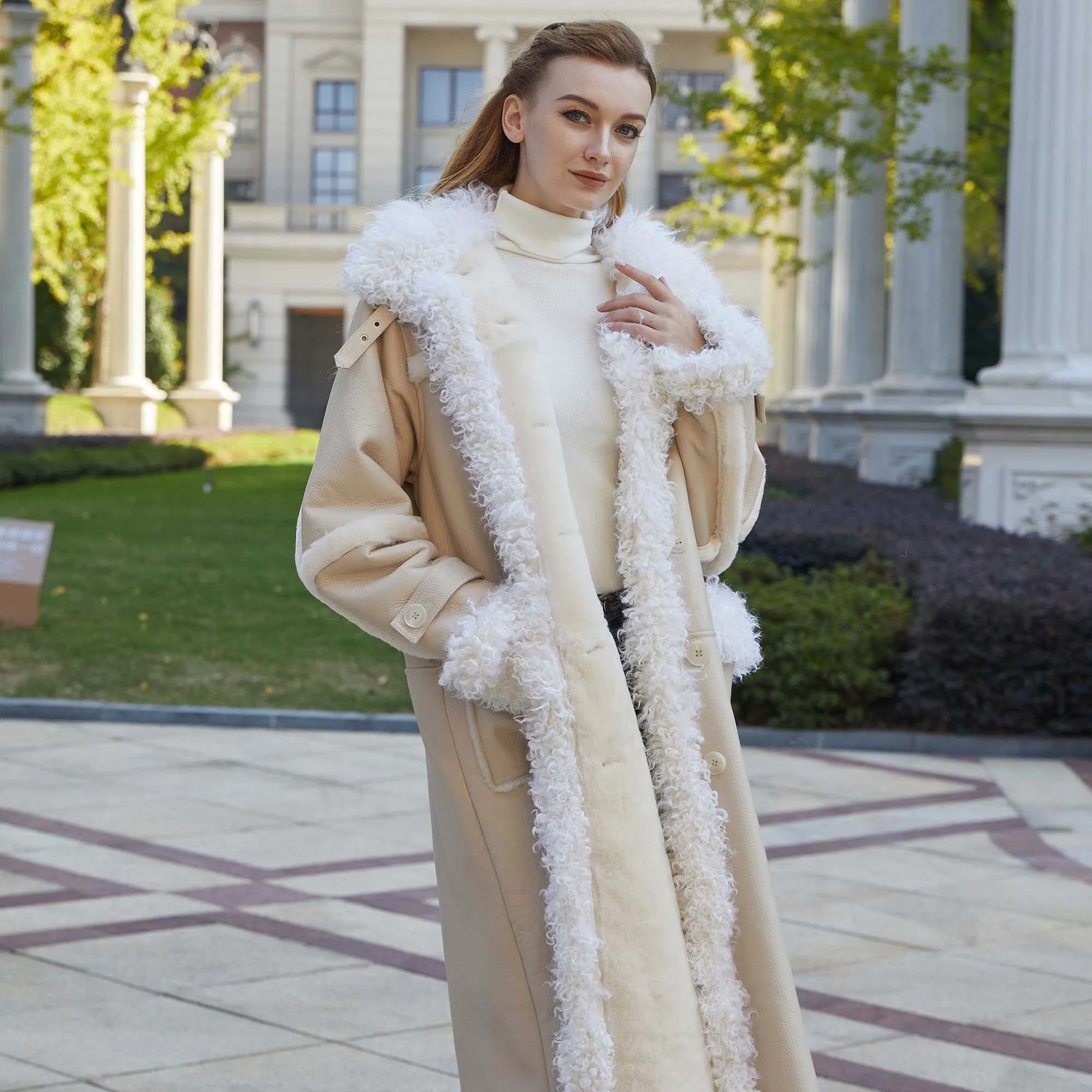 Women Luxury Sheared Sheepskin Shearing Real Sheep Fur Jacket