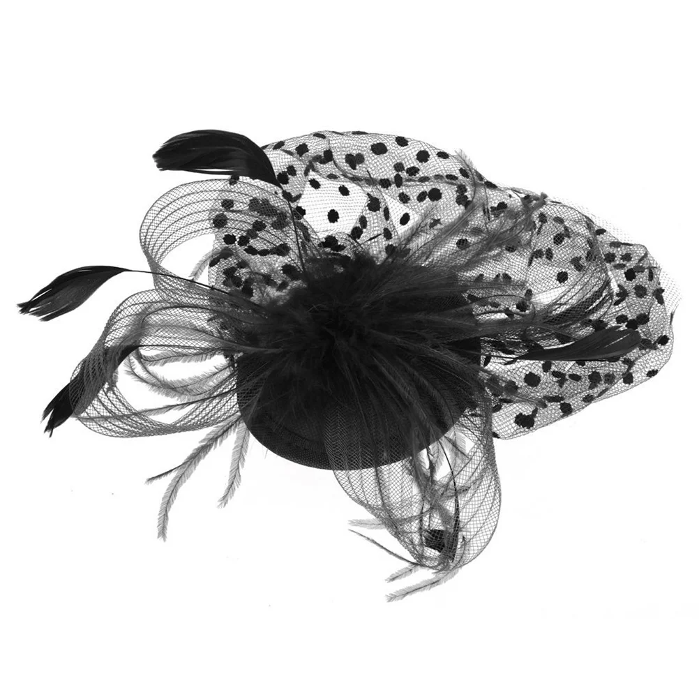 

Vintage Mesh Fascinator Hat Polka Dot Net Beads Flowers Hair Clip Lightweight Bridal Accessory For Wedding Party Prom