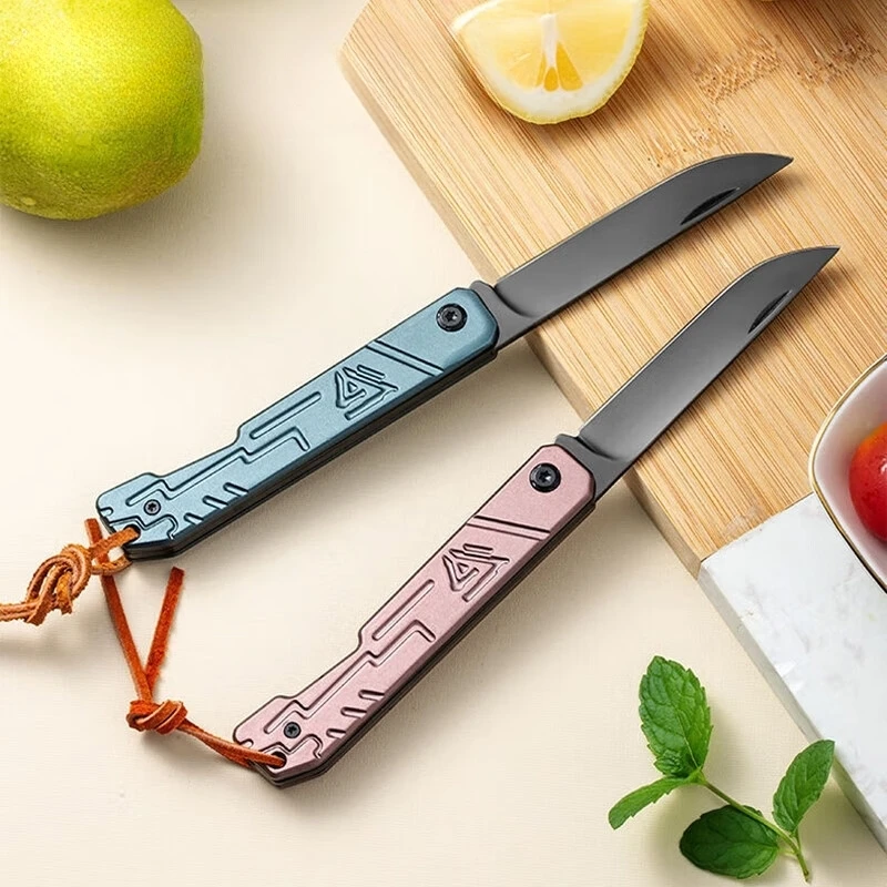 

PLYS Stainless Steel Folding Fruit Knife Sharp and High Hardness Portable Kitchen Fruit Peeling Knife with Leather Storage Bag