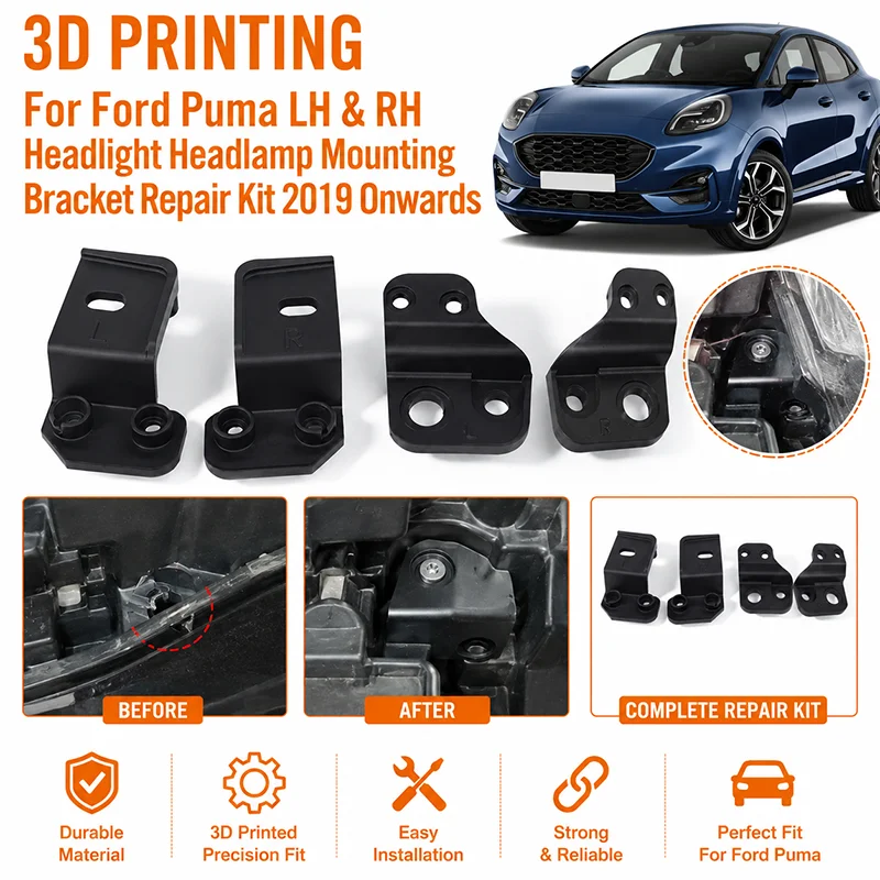 Комплект для ремонта кронштейнов фар (левый и правый) для Ford Puma, 3D-печать, с 2019 года выпуска