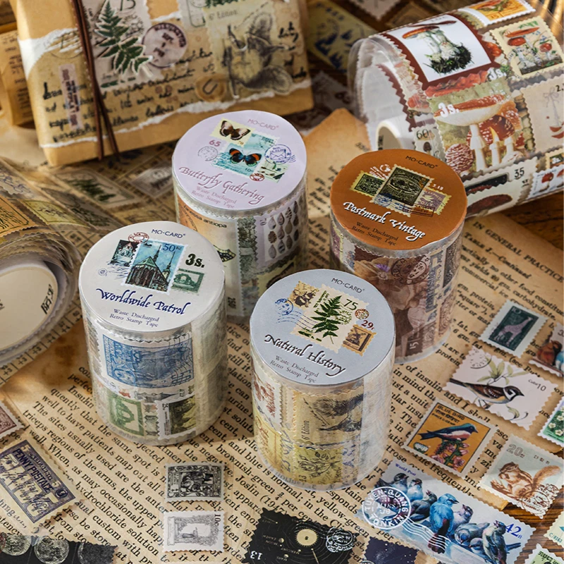 1roll Vintage Stamp Tape Style Stickers Decorative collage Diary Album Scrapbooking material Junk Journal Craft Supplies 55mm*2m