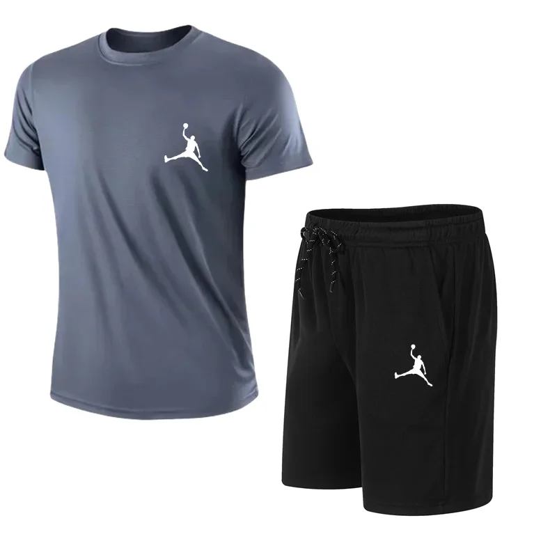 

Summer fashion men's casual sports suit T-shirt shorts set casual short sleeved set breathable quick drying jogging fitness suit