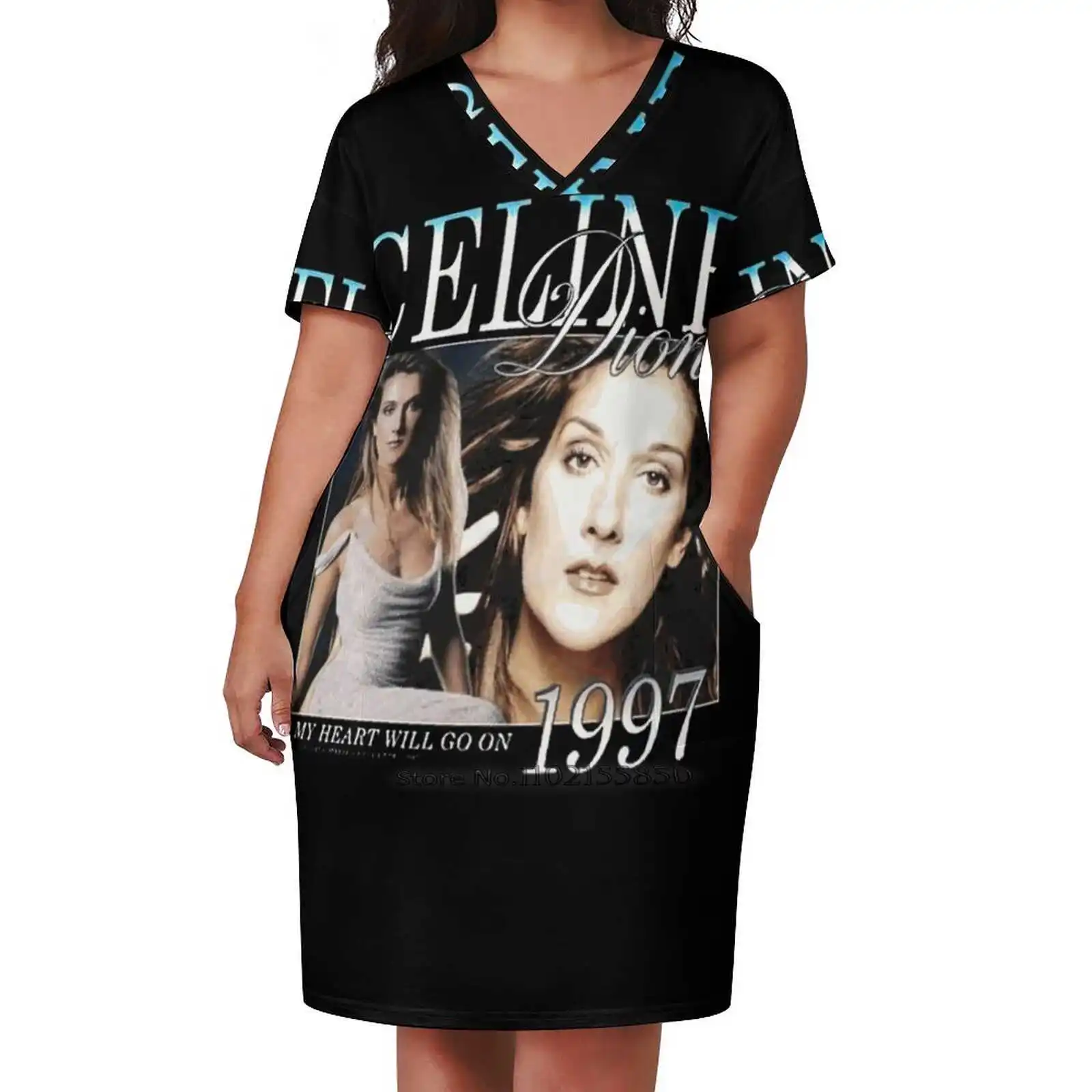 Dion Men _ S Loose Pocket Dress Women'S Printed Dresses V Neck Casual Dress New Design Dion Men _ S Dion Titanic Titanic