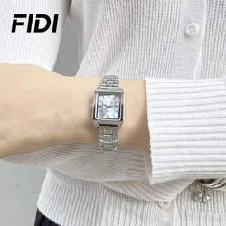 FIDI Fashion Business Women Quartz Watch Roman Numeral Square Stainless Steel Strap Waterproof Wristwatch Lovers Casual Watches