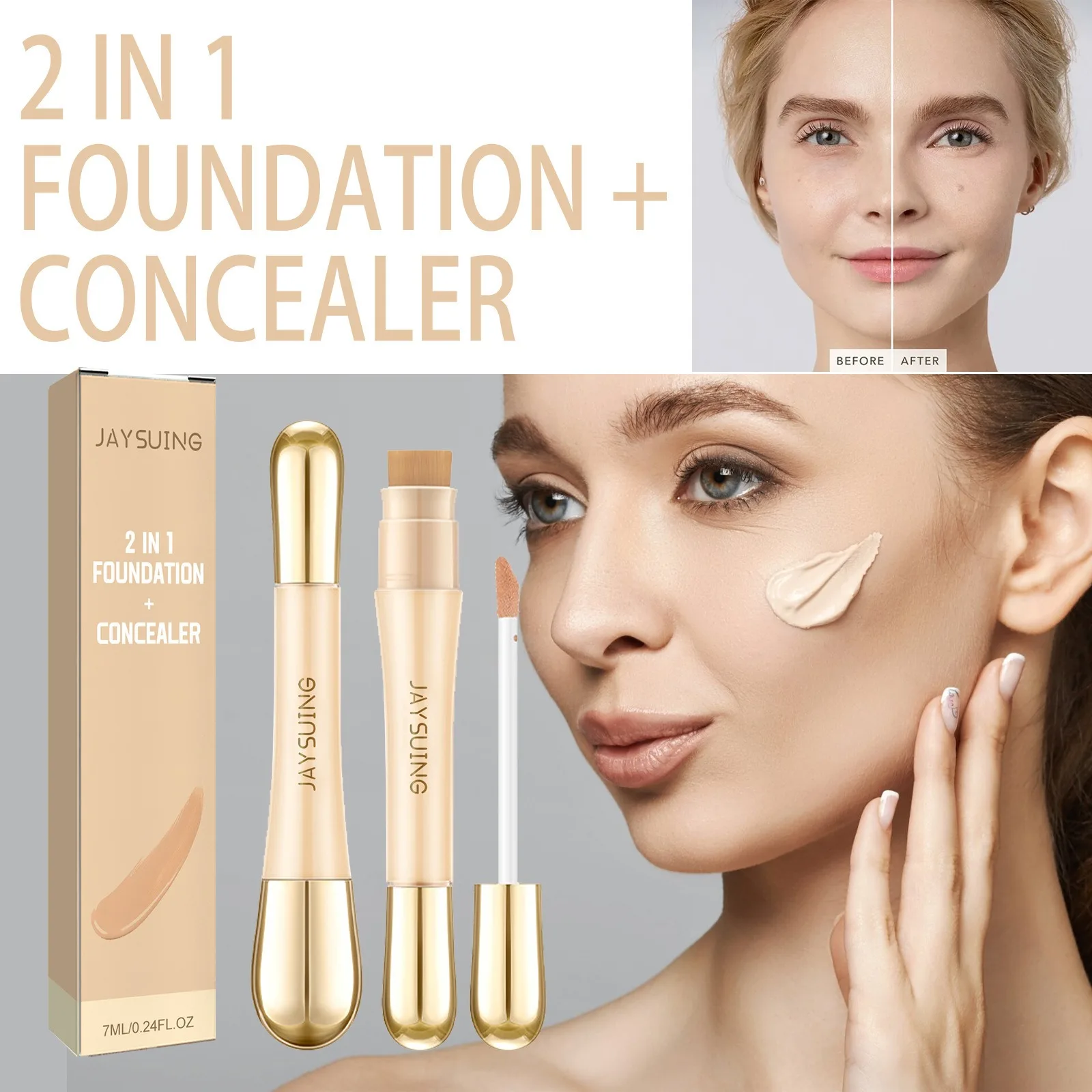 Jayswing Double Head concealer Spot&Acne Print Natural concealer Long lasting Makeup Concealed Pore concealer