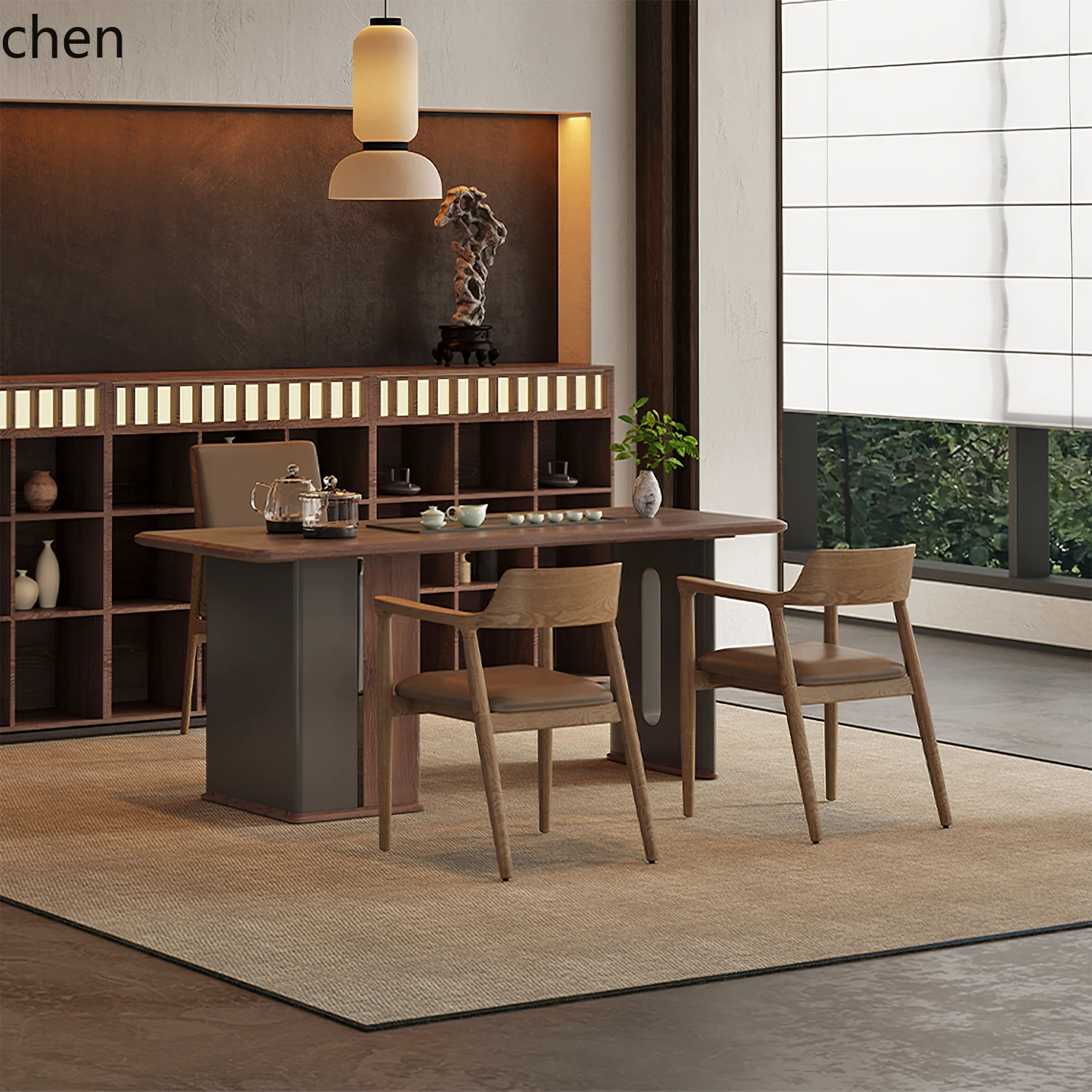 CZ Living Room Home Office Tea Set Walnut Solid Wood High-end Tea Table with Integrated Kettle Fully