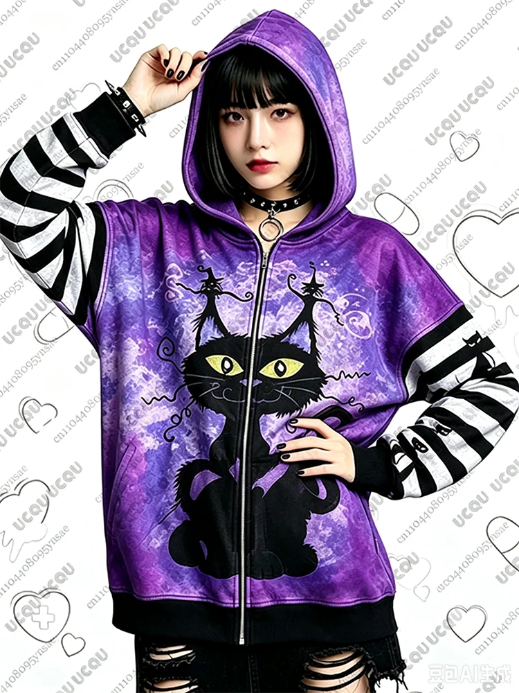 2026 Herbst Winter Gothic Kawaii Halloween Hoodies für Damen, modische dunkle Reißverschluss-Hoodies, Outdoor-Mäntel, Kawaii Hoodies für Mädchen – Detail 11