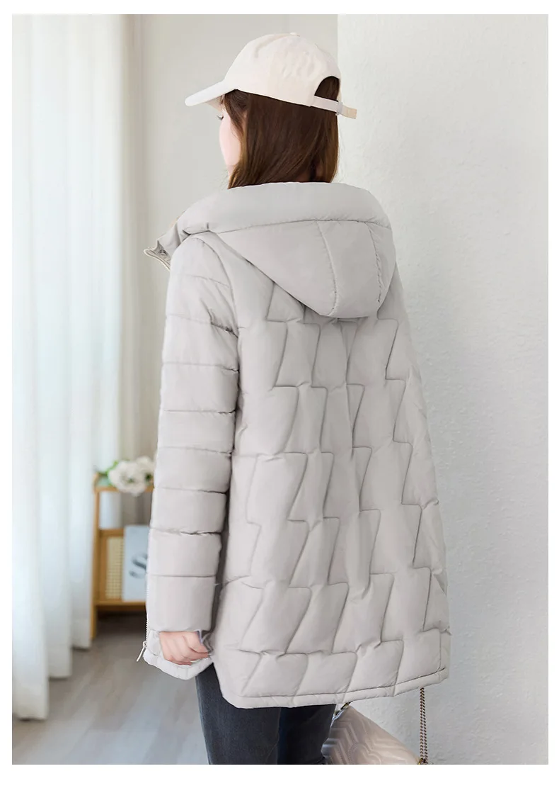 2025 novas mulheres parkas inverno meados de comprimento moda casual com capuz moda algodão quente jaquetas curtas coreano casacos com zíper parka