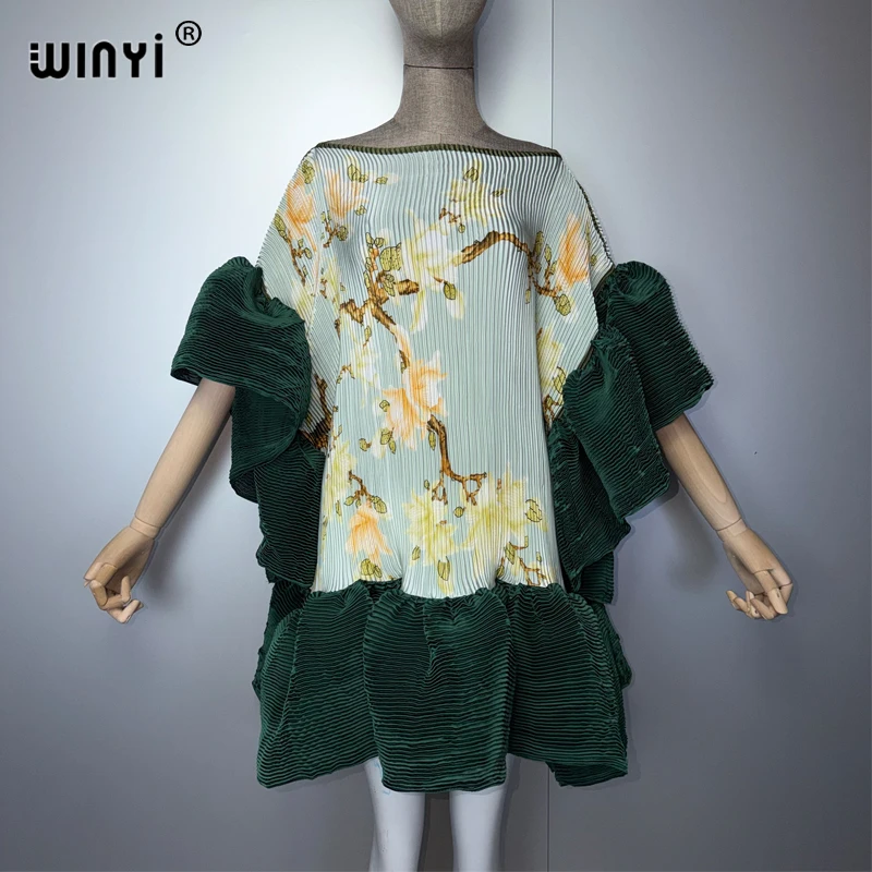 Элегантное плиссированное короткое платье WINYI для женщин, пляжная накидка, кафтан, абайя, мусульманская мода, роскошная вечерняя одежда для Дубая