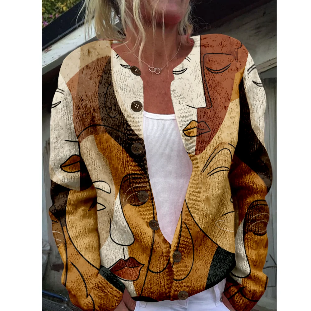 

Autumn Winter Knitted Art Face Cardigan Vintage Casual Sweater Japanese Fashion Streetwear Women Sweaters Knit Top Jumpers