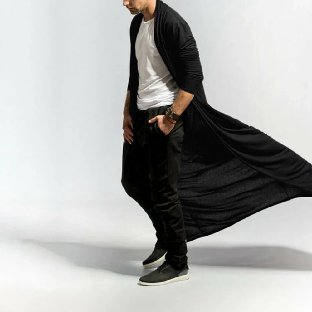 

Brand New Mens Coat Long Cardigan Baggy Cape Casual Cloak Coat Cotton Blend Full Length Loose Outwear S-3XL Solid