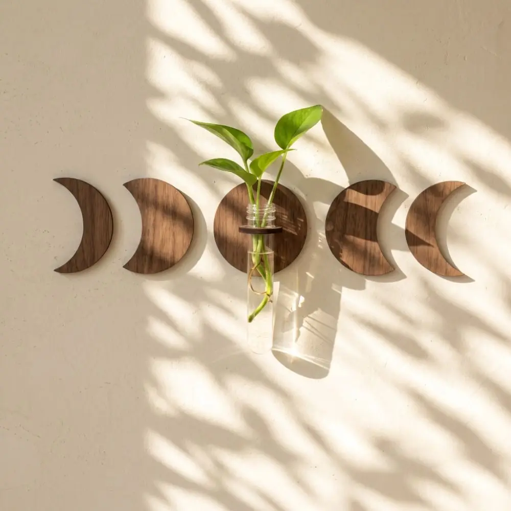 Wall Shelf Wooden Wall Mounted Planter Home Ornaments Vase Flower Pot Moon Shape Retro Hydroponic Planter Shelf Hydroponics