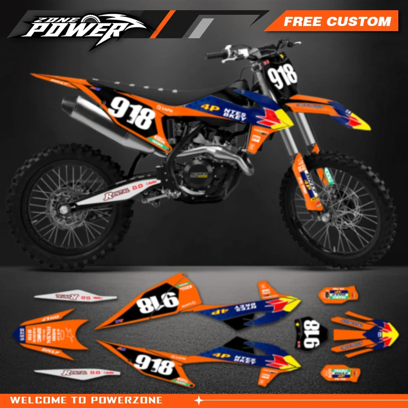 Powerzone Custom Backgrounds Team Graphics Decals Stickers Kit for KTM EXC XCW 2020 2021 2022 2023 SX SXF 2019 2020 2021 2022 24