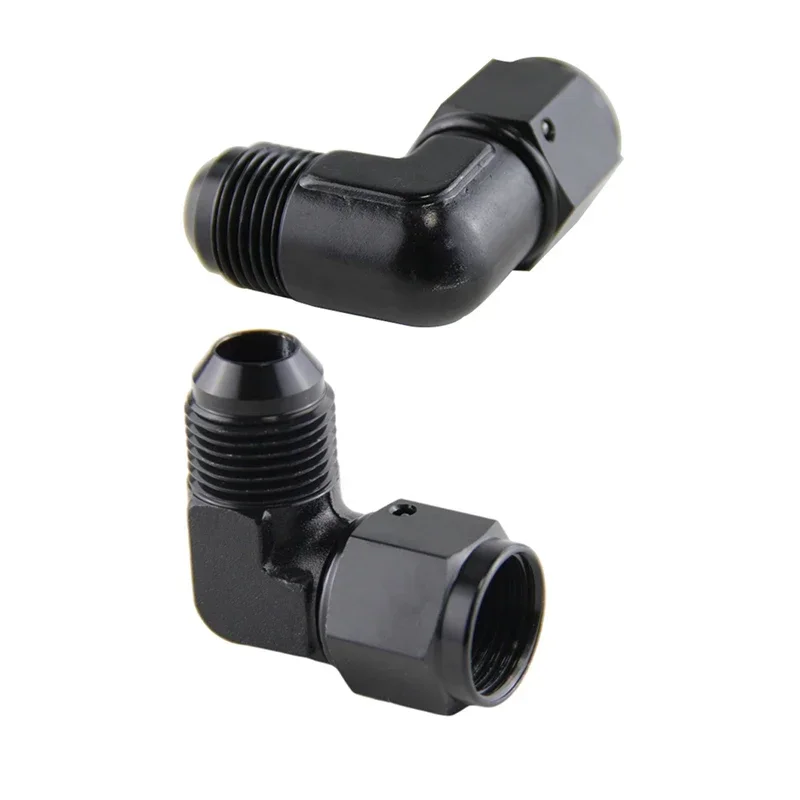 AN3 AN4 AN6 AN8 AN10 AN12 Female to 3AN-12AN Male 90 Degree Flare Swivel Hose Fitting Adapter Black Aluminium Anodized 2PCS