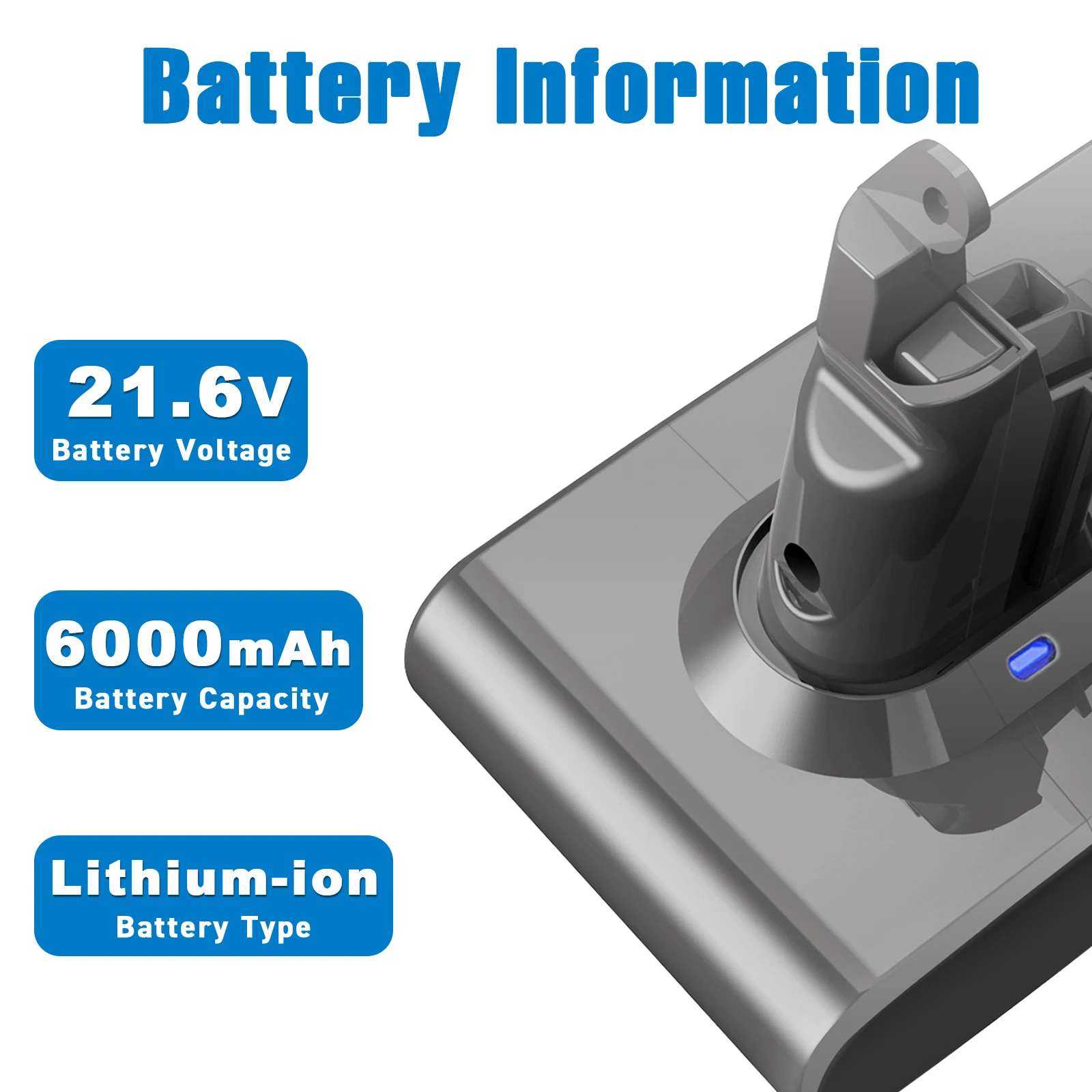 V6 Battery For Dyson 21.6V 6000mAh Battery For Dyson Vacuum Cleaner 21.6V 6Ah Spare Battery For Dyson Vacuum Cleaner DC62 DC59
