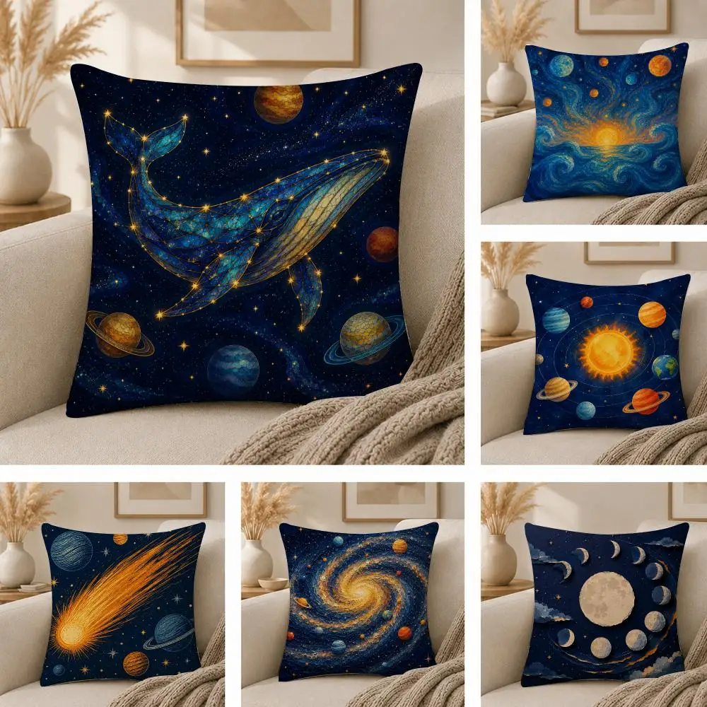 Galaxy Space Wall Decor Cushion Cover  Plush Fabric Soft Double Sided Print Sofa Cushion Cover Throw Pillow Covers