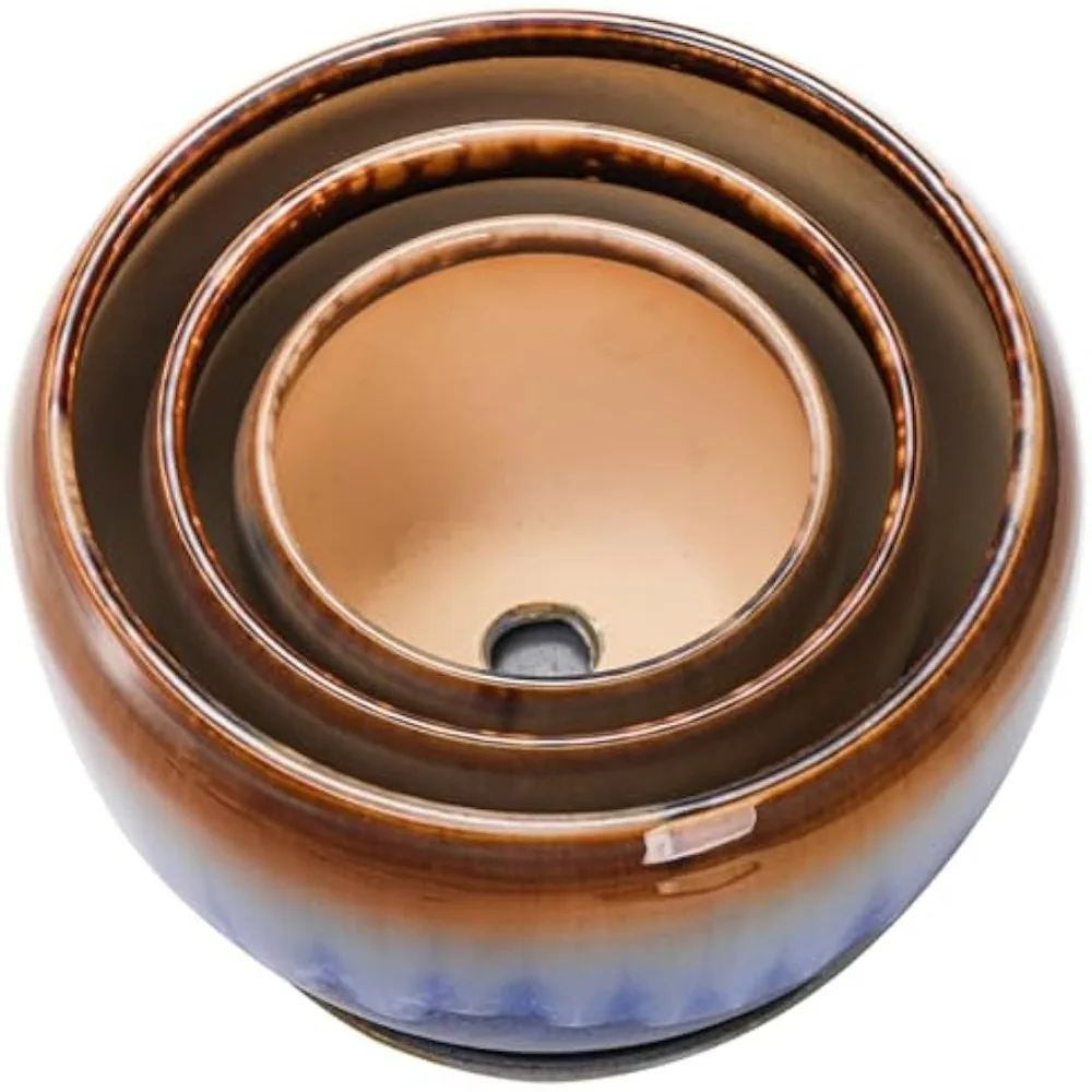 avla 3 pack ceramic plant pots, gardening drip glazed planters, decorative flower pot with drainage hole and saucer, round rusti