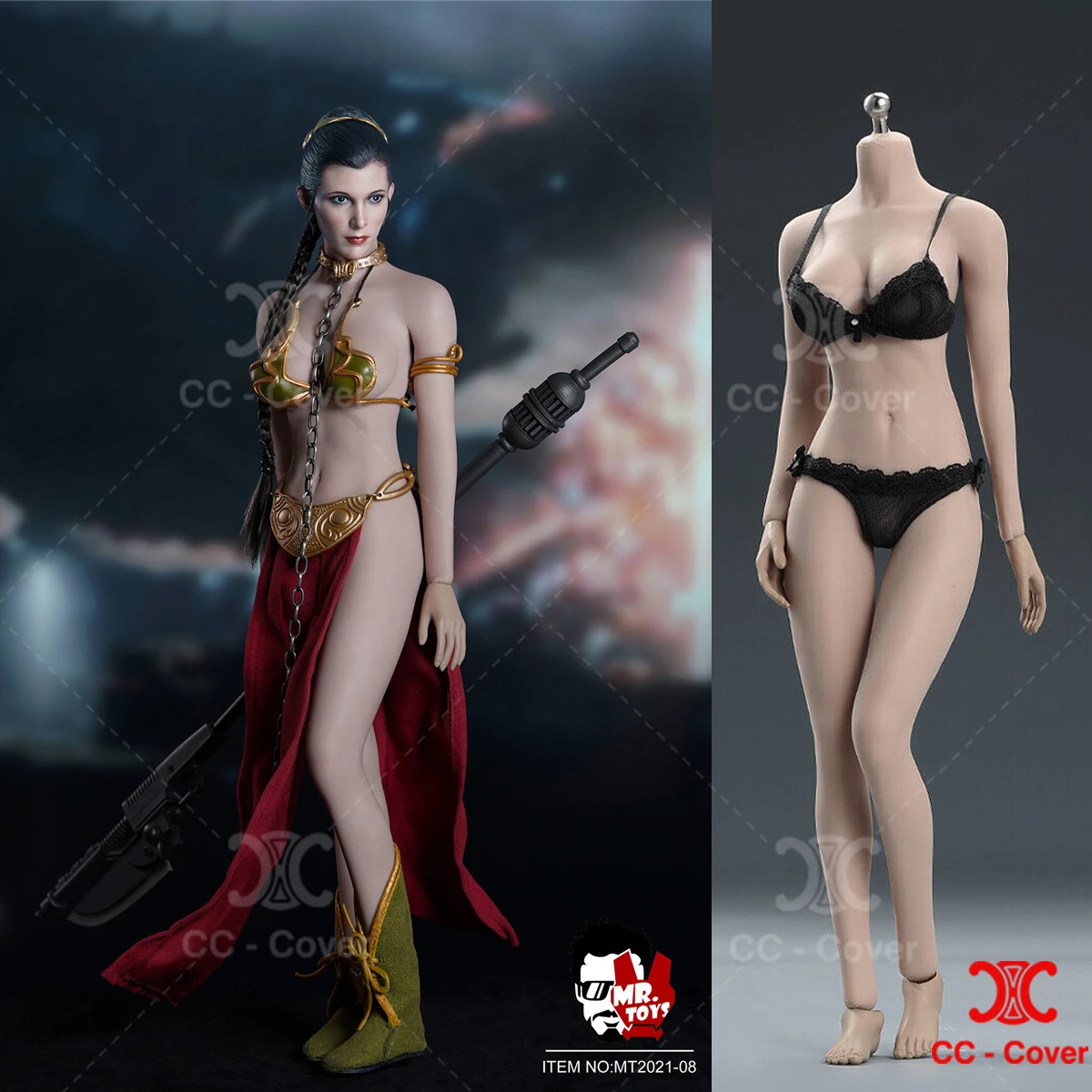

MT2021-08 1/6 Princess Costume Clothes With Head Sculpt Model Fit TBL S12D Female Large Breast Suntan Soldier Action Figure Body
