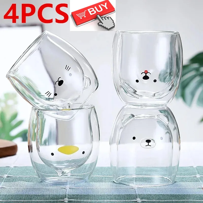 JYCAR Set di 2 tazze da caffè con orso, in vetro da 280 ml, con manico, doppia parete, in vetro isolato, tazza da tè, tazza di latte, forma animale JYCAR Set di 2 tazze da caffè con orso, in vetro da 280 ml, con manico, doppia parete, in vetro isolato, tazza da tè, tazza di latte, forma animale