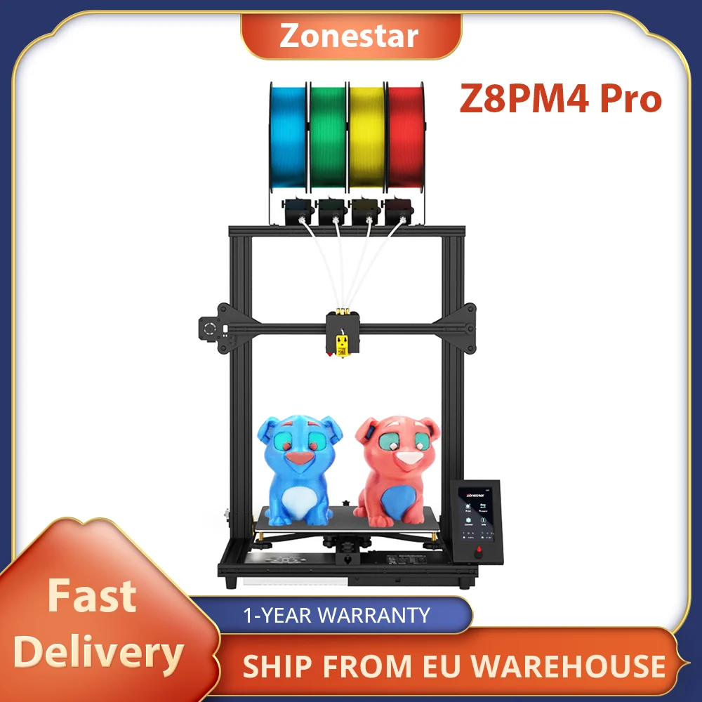 Zonestar Z8PM4 Pro Extruder 4-IN-1-OUT Color-Mixing 3D Printer LCD Screen High Precision Resolution DIY Kit 300mmx300mmx400mm