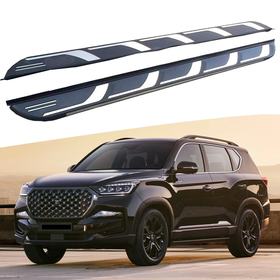 

2 шт. боковой Шаг подходит для SsangYong G4 Rexton 2018 2019 2020 2021 2022 2023 2024 подножка Nerf брусья лестницы алюминиевая педаль