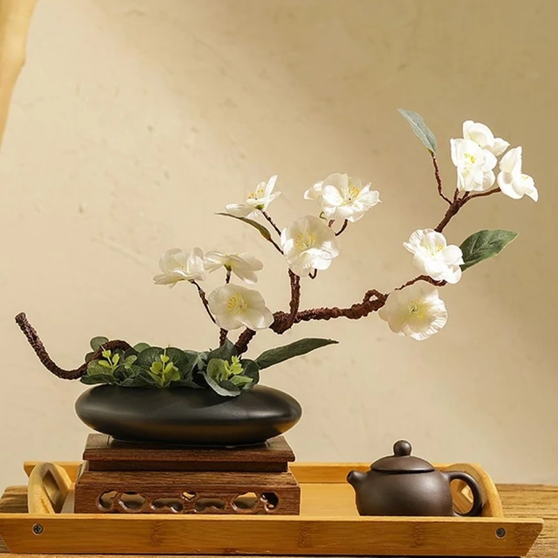 Sentimental Ceramicvase Set, Pebble Shaped Flower Arrangement Bowl With 2 Inch Flowerfrog Pin Frog Stem Holder image 2