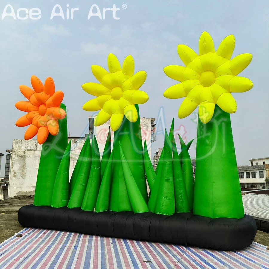 زهور خضراء قابلة للنفخ بطول 5 مللي أمبير مع عشب، نباتات صناعية عملاقة لتزيين حفلات الحديقة