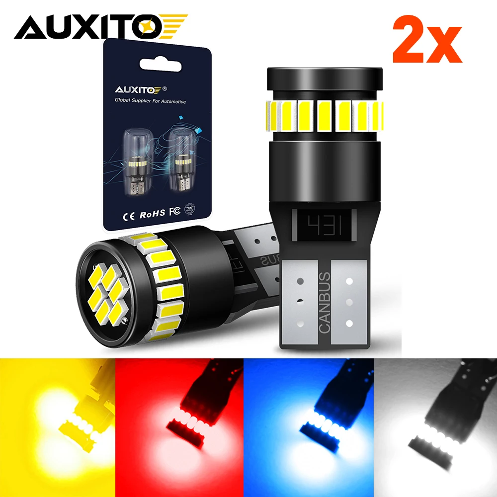 AUXITO 2x w5w LED T10 Bulbs 12V 6000K 194 168 Car Interior Signal Light White Green Blue Red License Plate Lamp Dome Light 12V