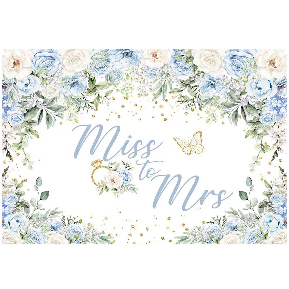 Mocsicka miss para mrs casamento pano de fundo branco e azul flor mulher retrato fotografia fundo do chuveiro de noiva decoração de festa