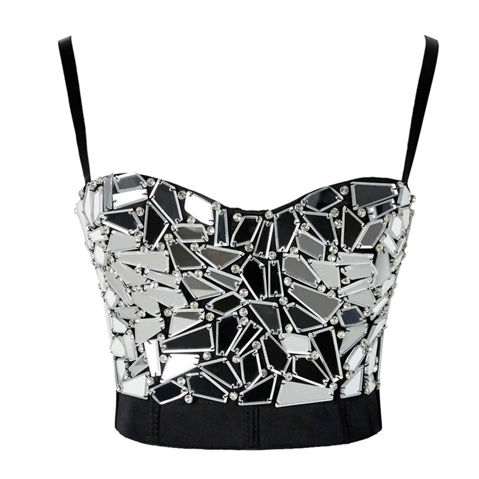 Vibrant Geometric Rhinestone Corset Body Shaper - Medium Support, Push-Up, Tummy Control, Contrast Sequin, Party Style