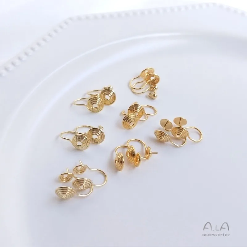 Color 14K18K Gold Without Ear Holes Pain-free Mosquito Coil Disc Earclips DIY Earrings Material Hmade Homemade Ear Jewelry