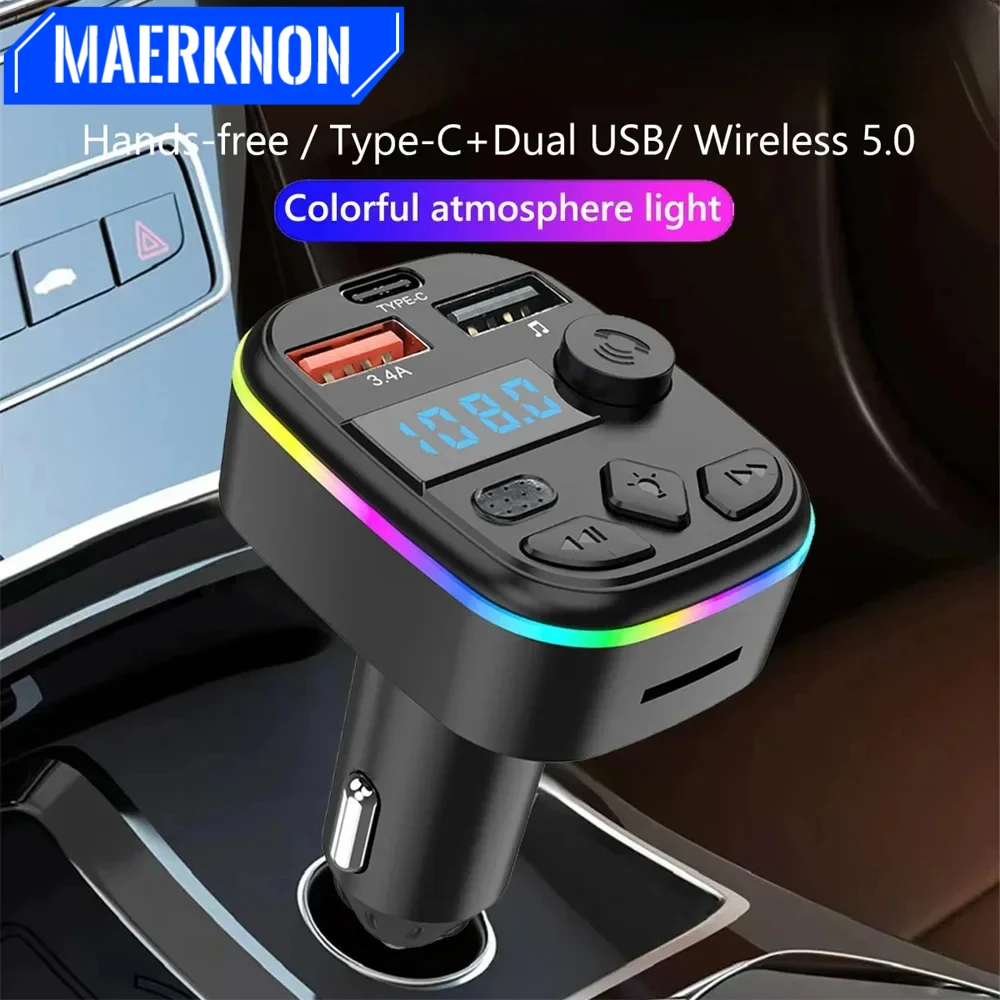 FM Transmitter Type C Car Charger Car Adapter Bluetooth 5.0 MP3 Player Support TF Card U Disk Auto Radio Handsfree Wireless Kit