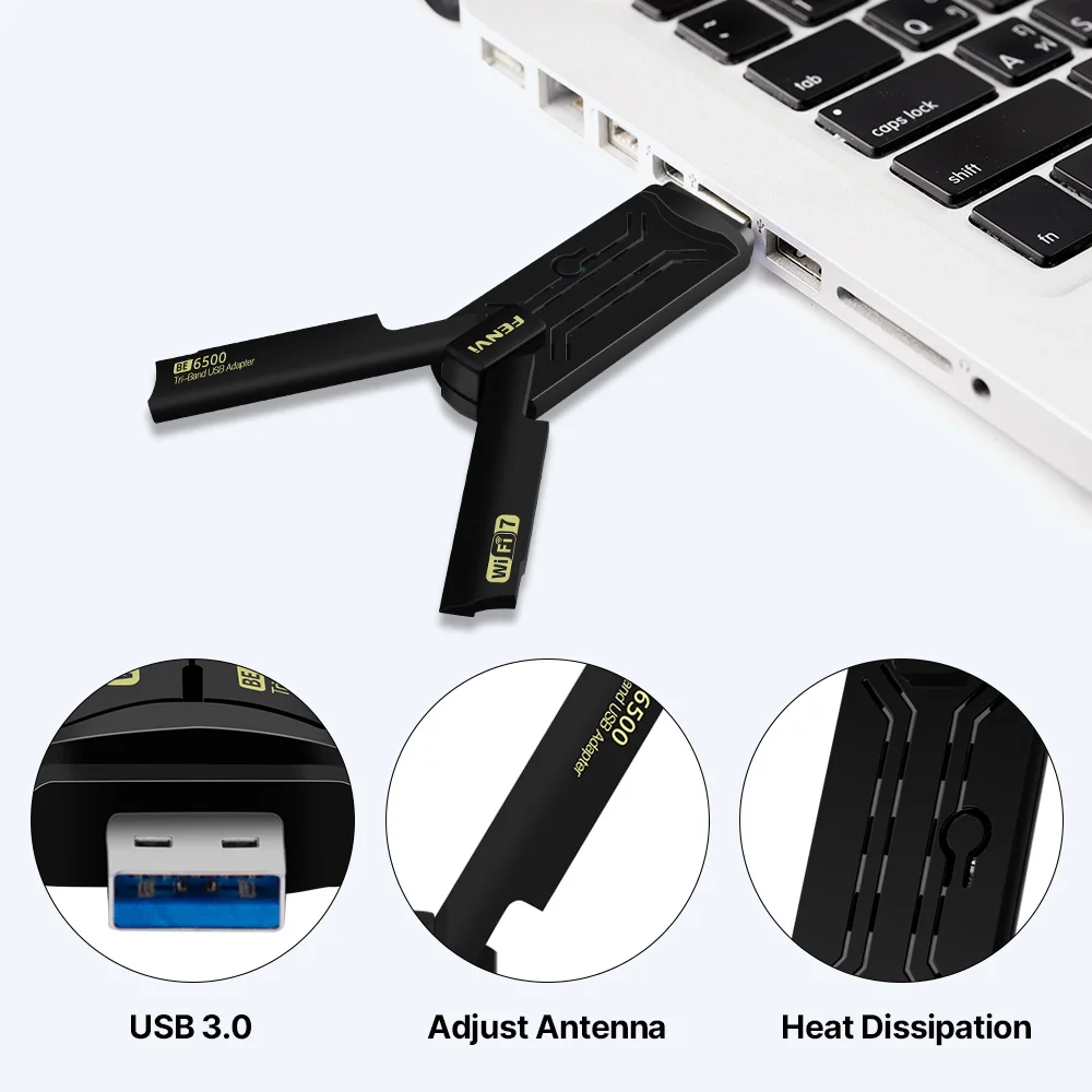 Fenvi Wi-Fi 7 USB WiFi adaptador BE6500 USB 3,0 WiFi 7 receptor de red WiFi Dongle PC controlador de ordenador portátil gratis para Win10/11