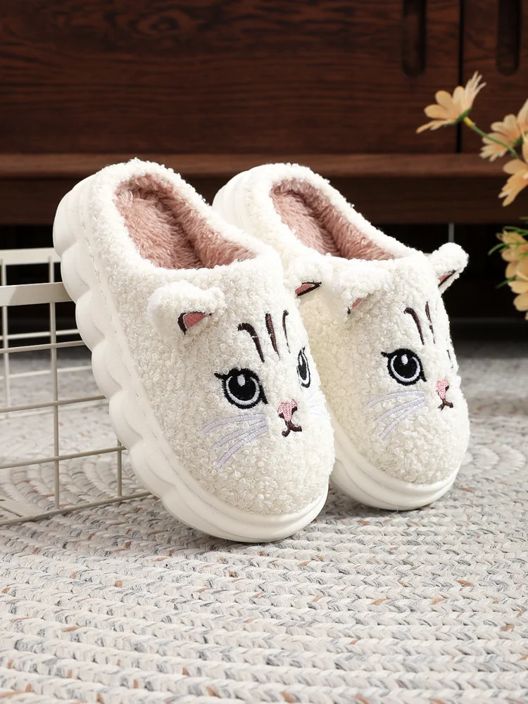 

Winter cotton flip flops cute cartoon cat cute plush fleece flip fluff super hot winter home shoes