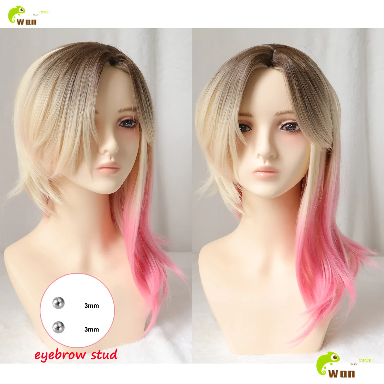 

Аниме Гвен Стейси, парик для косплея, окрашенный блондин, розовый, с градиентом, вьющийся, Гвен, парик для косплея, термостойкие синтетические волосы, парики для Хэллоуина