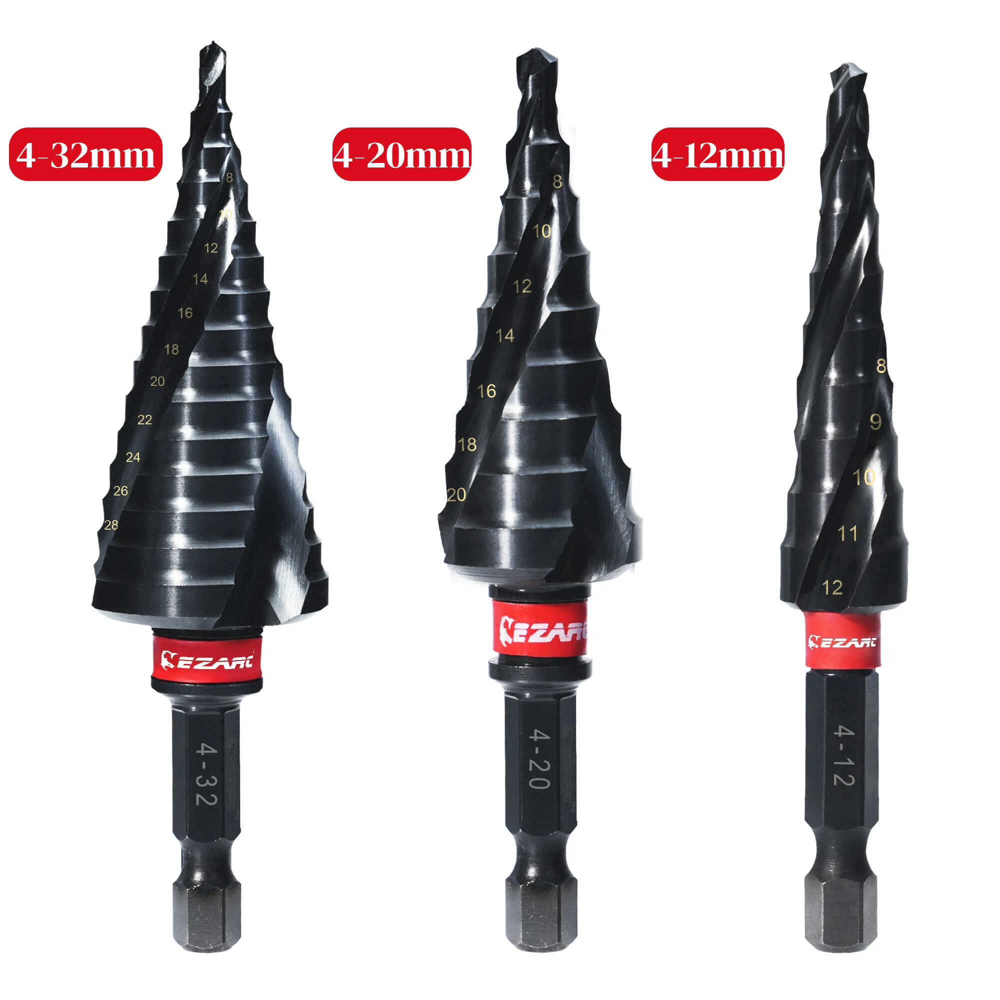 EZARC 3 pièces foret étagé pour métal métrique 4-32mm cannelure spirale Unibit étape perceuse résistant à l'usure AlTiN enduit pour l'acier inoxydable