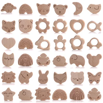 10Pcs Beuken Kralen Hart Vlinder Regenboog Olifant Bloem Dier Houten Kralen Voor Bbay Kauwen Bijtring Kralen Fopspeen Clips Ketting