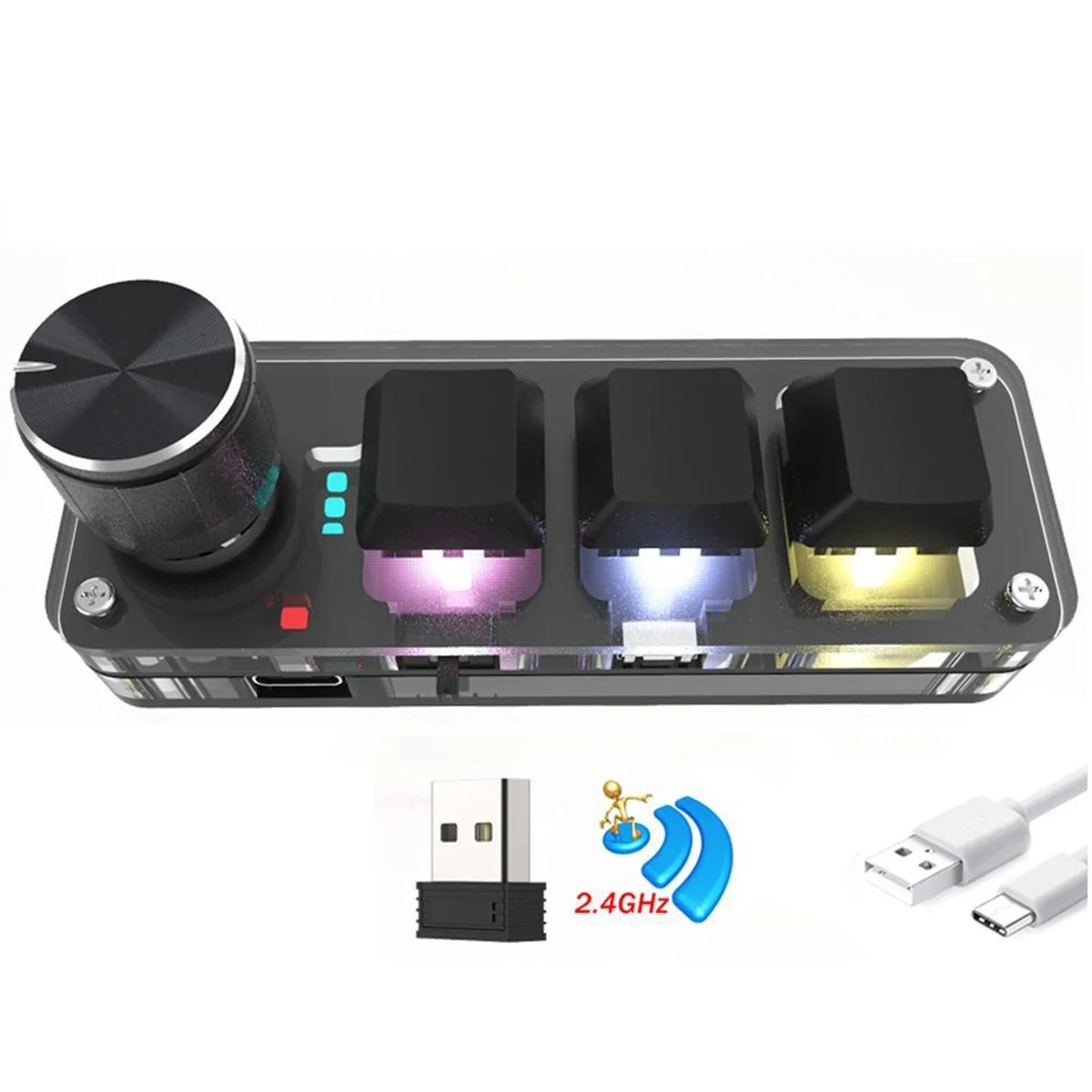 QA06R Mechanical Keyboard RGB Mini Gaming Custom Programming Red Switch 3 Keys 1 Knob 2.4G Wireless Bluetooth Knob Keypads