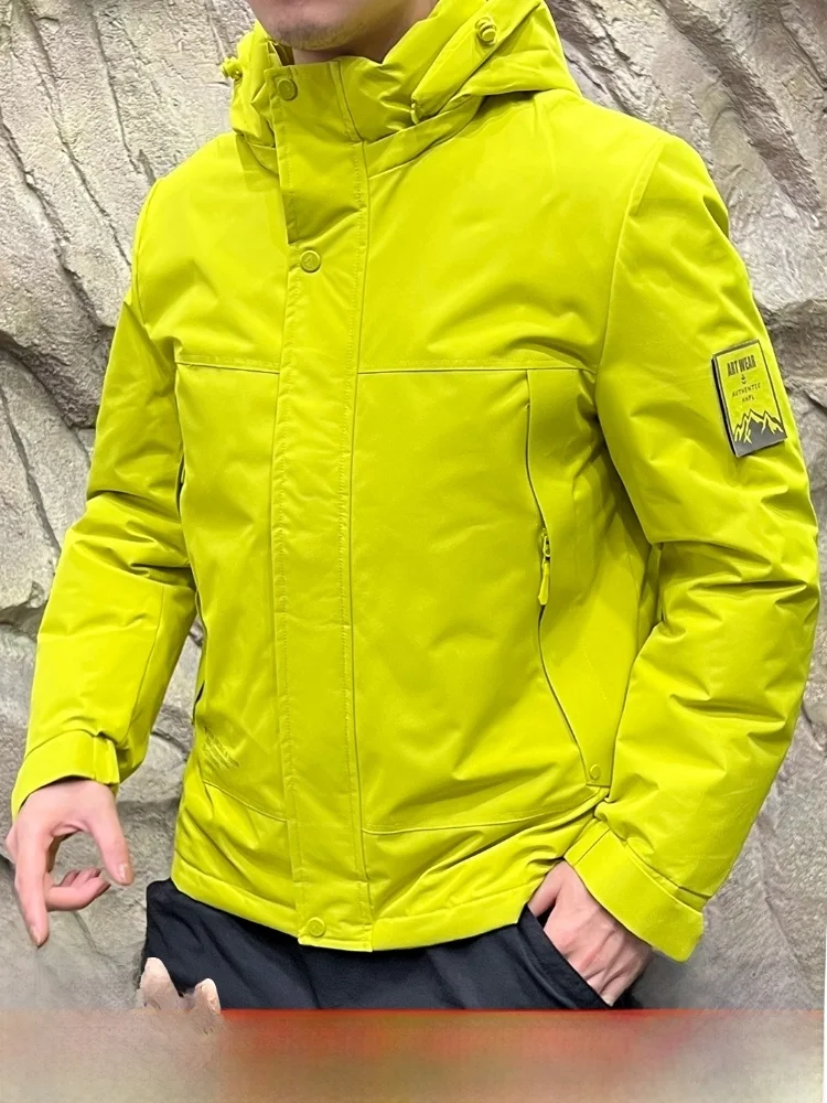 

aphene Bla Tech Wool Men's Warm Anti-Cold Cotton Jaet Stand Fit Youth Trendy Long Sve Hooded Pure Color Polyester...