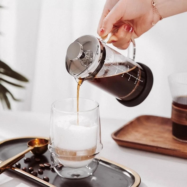 Double Wall Heat Resistant French Press Coffee Maker, Tea Brewer Milk Frothing Filter for Household Coffee Tea Making