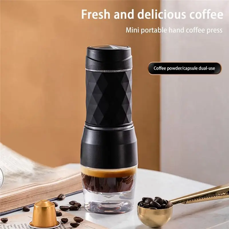 ABVI-Espresso Coffee Maker Hand Press Capsule Ground Coffee Brewer Portable Coffee Machine Fit Coffee Powder Coffee Capsule
