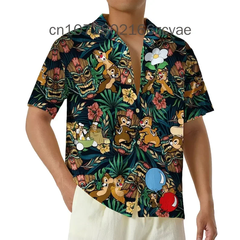 2024 Chip N Dale Tropical Hawaiian Fashion Summer Short Sleeve Shirt Disney Chip And Dale Hawaiian Shirt Beach Button Down Shirt