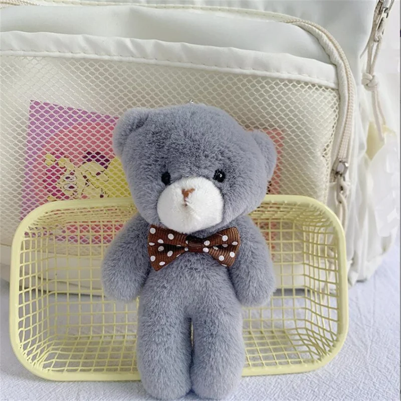 1PCS 13Cm 5 Color Plush Bow Bear Plush Toy Holiday Gift Children's Backpack Keychain Pendant Cute Doll