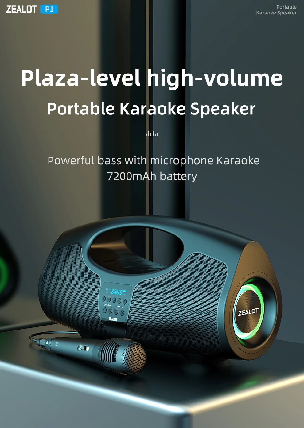 Zealot-P1 Karaoke Tragbarer Bluetooth-Lautsprecher mit IPX5 Wasserschutz, Komfortablem Griff, Steuerbarer Beleuchtung, 40W, für Draußen – Detail 2