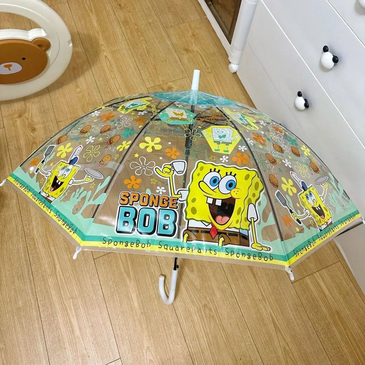 

Зонт SpongeBob с автоматическим открытием и закрытием, прозрачный пузырь, компактный складной для дождя, солнца, защиты от ультрафиолета, легкий дорожный зонт для взрослых и детей ​