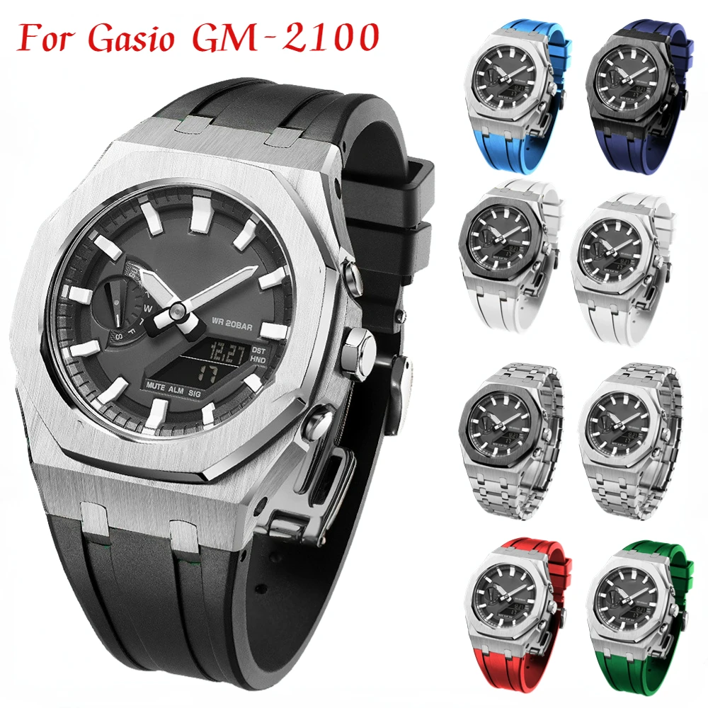 

Rubber Strap + Metal Case For Casio GM2100 Gen5 Modification Kit Stainless Steel Accessories For Casioak G-Shock GM-2100 Cover