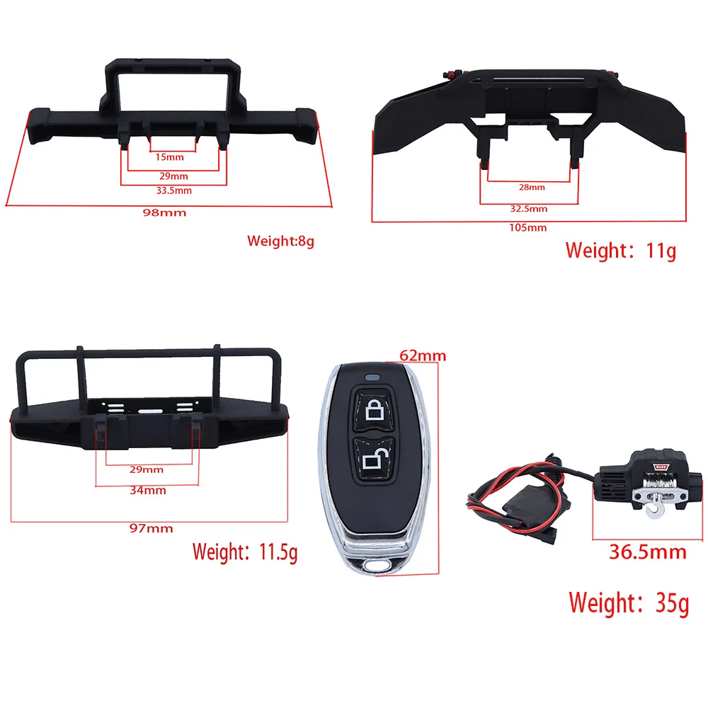 Modified Front Bumper With Winch Remote Controller For TRX4M 1/18 RC Crawler Car Upgrade Parts