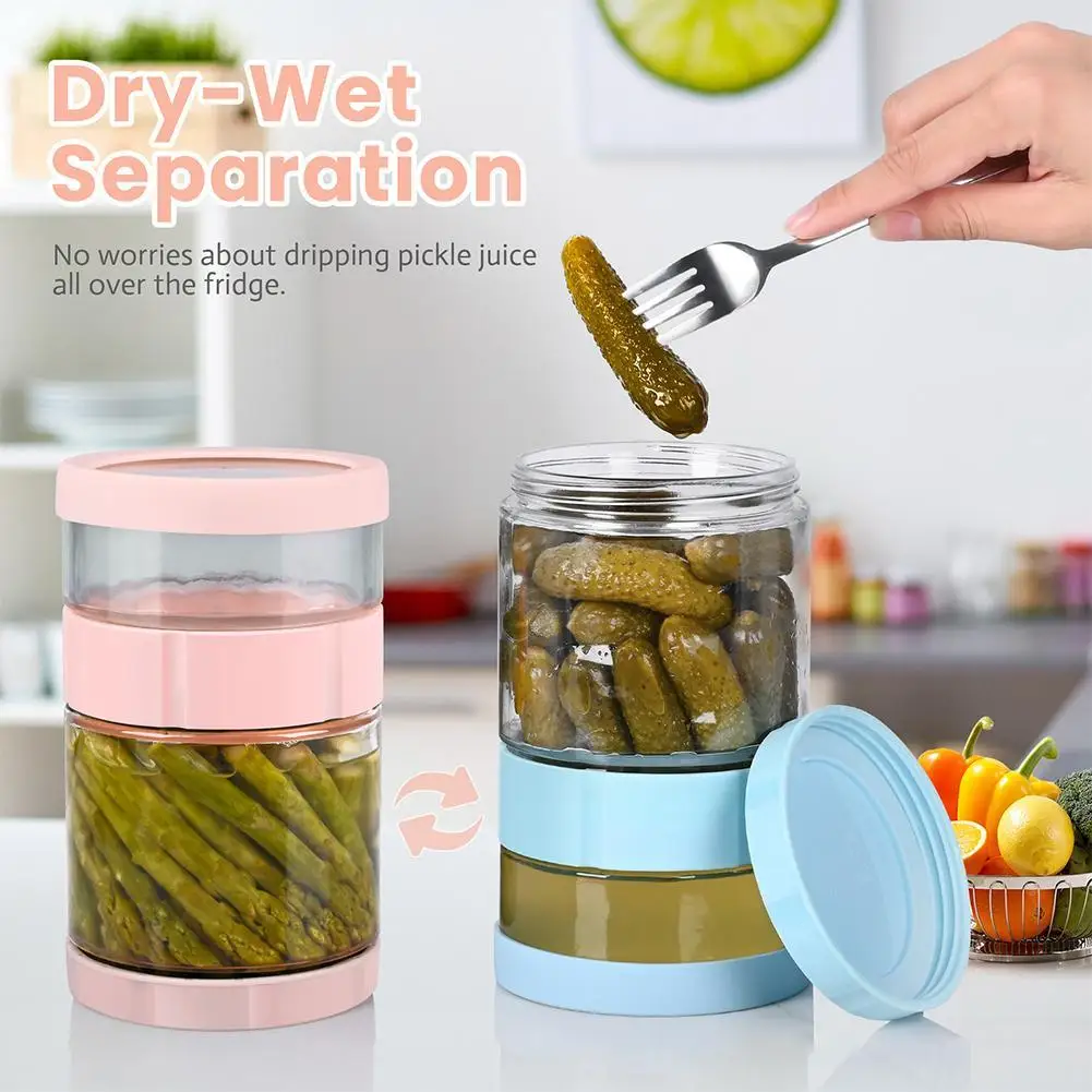 

Korean/Russian Kimchi Olive Glass Jar Container With Strainer Dry Wet Separation Inverted Sealing Jar For Airtight Food Storage